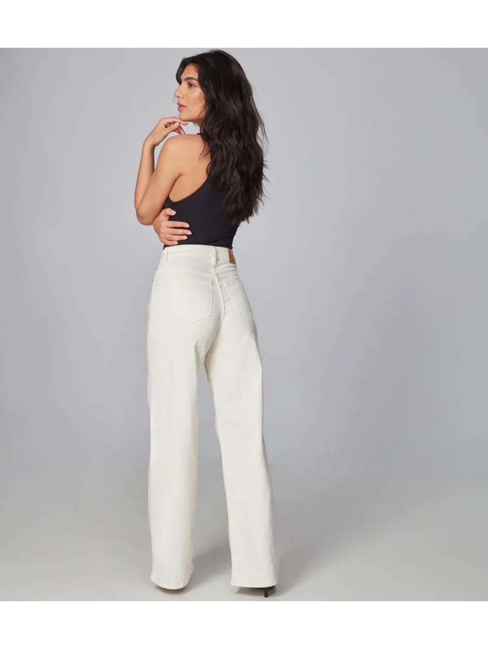 LOLA Jeans Milan High Rise Wide Leg Ivory Flat Pocket Denim Women’s 70s Luxury - Picture 2 of 9